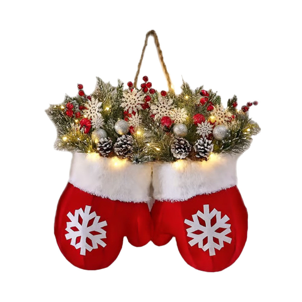 Holiday Light-Up Christmas Mittens Floral Wreath
