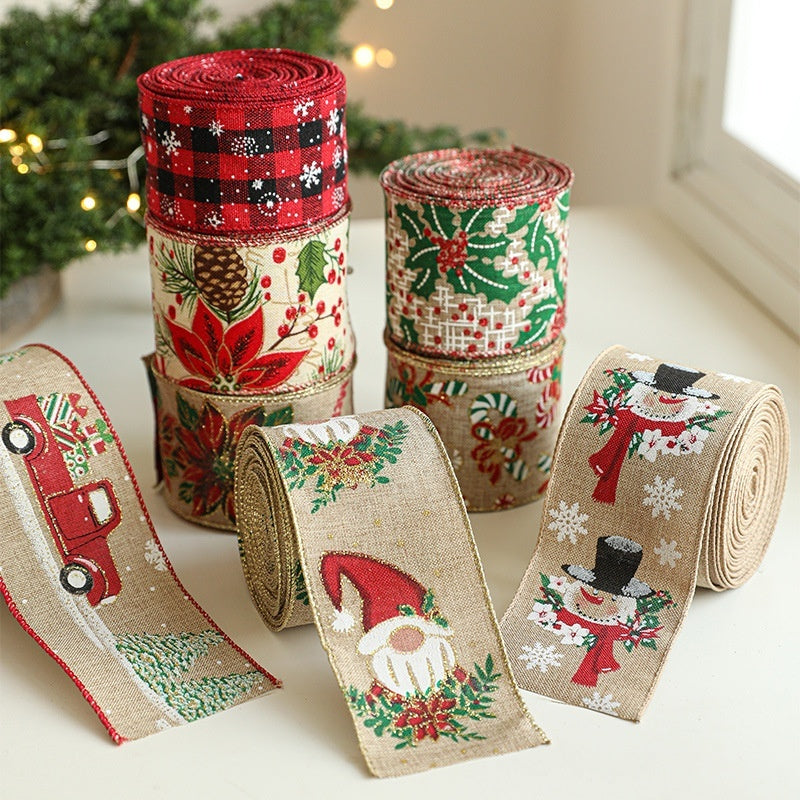 Classic Christmas Linen Craft Ribbon