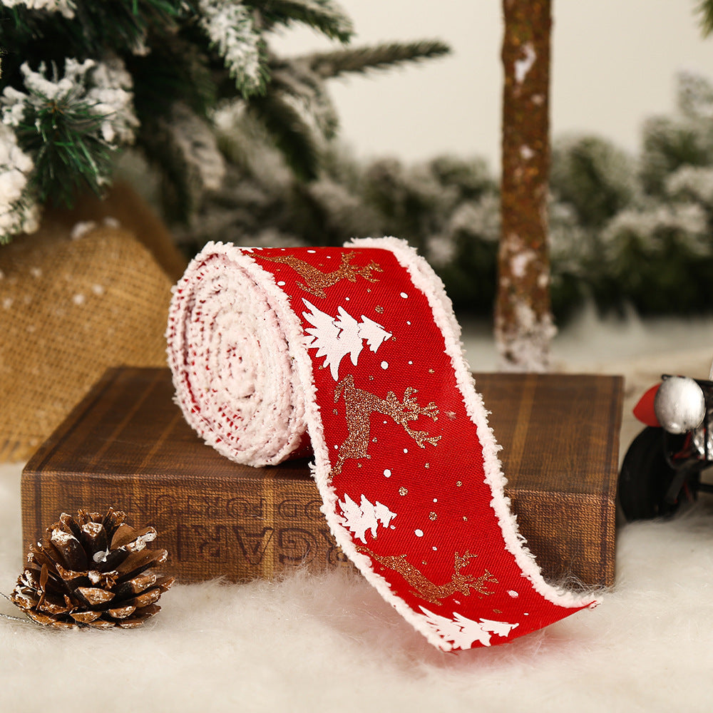 Linen Elk Christmas Tree Ribbon