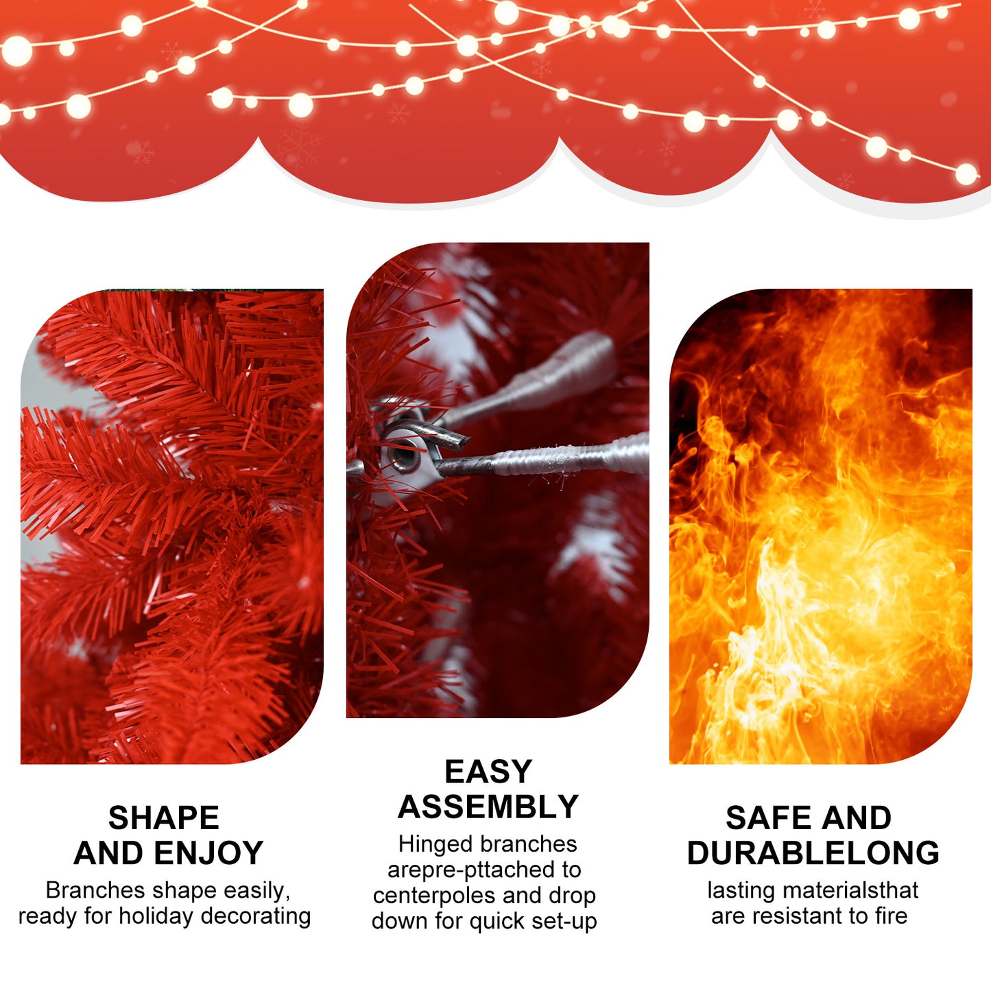 6-Foot Red Artificial Tree Halloween Tree With Metal Foldable Stand, Full Artificial Christmas Tree With 804 Branch Tips, Easy To Assemble, Indoor Holiday Decoration