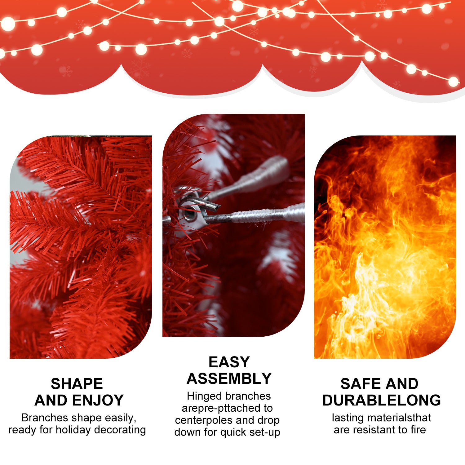 6-Foot Red Artificial Christmas Tree Halloween Tree With Metal Foldable Stand, Full Artificial Christmas Tree With 804 Branch Tips, Easy To Assemble, Indoor Holiday Decoration