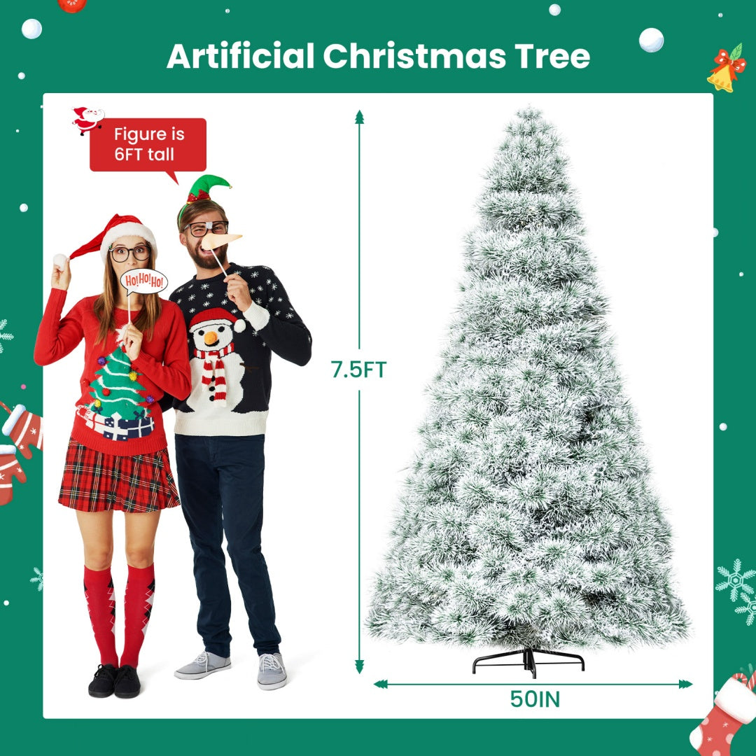 Pre-lit Artificial Christmas Tree, Prelighted Green Artificial Hinged Spruce Xmas Tree With 347 Branch Tips, 120 Incandescent Lights