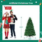 Pre-lit Artificial Christmas Tree, Prelighted Green Artificial Hinged Spruce Xmas Tree With 347 Branch Tips, 120 Incandescent Lights