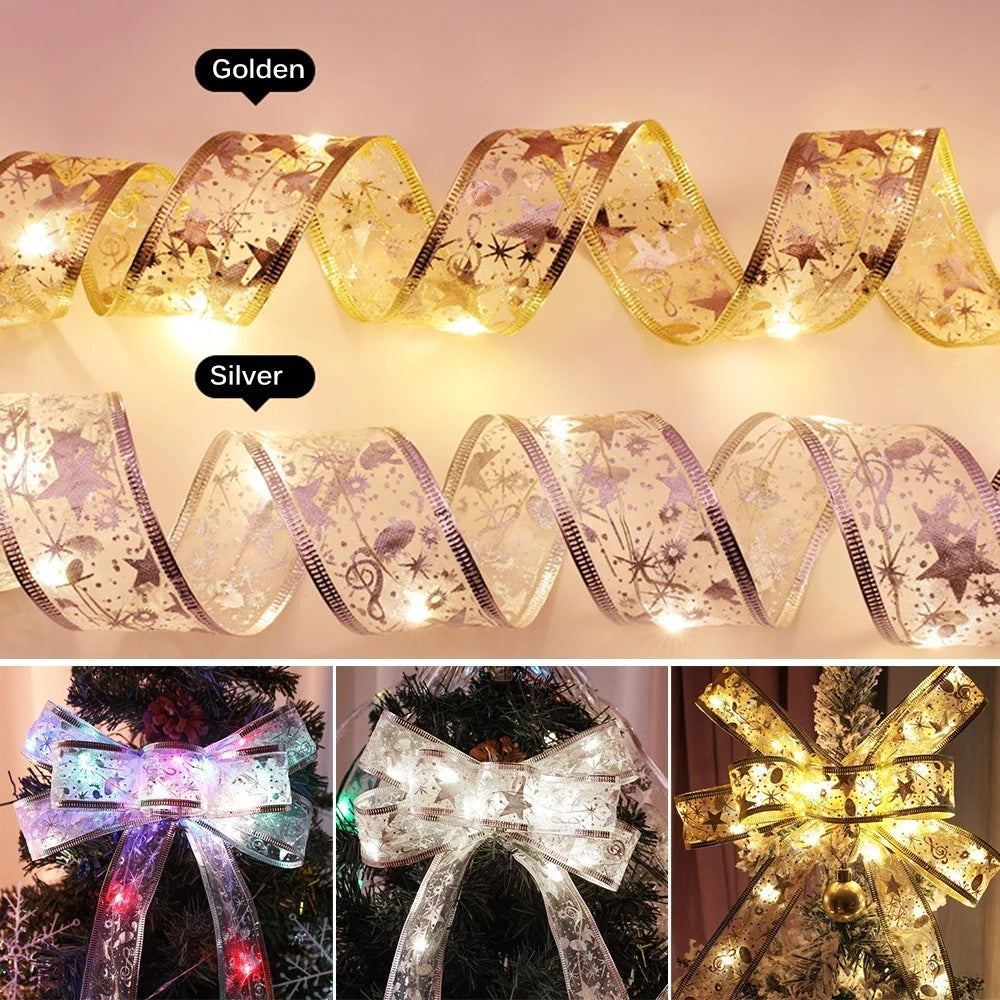 Silk Ribbon LED Christmas Tree Light String – Battery Powered Decorative Lights