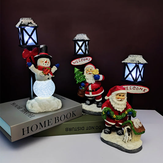 Festive Resin Sculpture Set – Christmas Lantern Snowman, Santa & Dog Ornaments