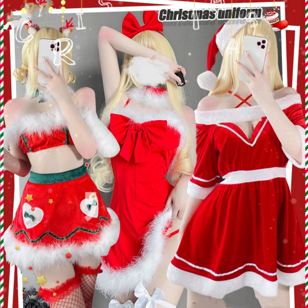 Women's Christmas Uniform Lingerie Set – Red & White Holiday Costume