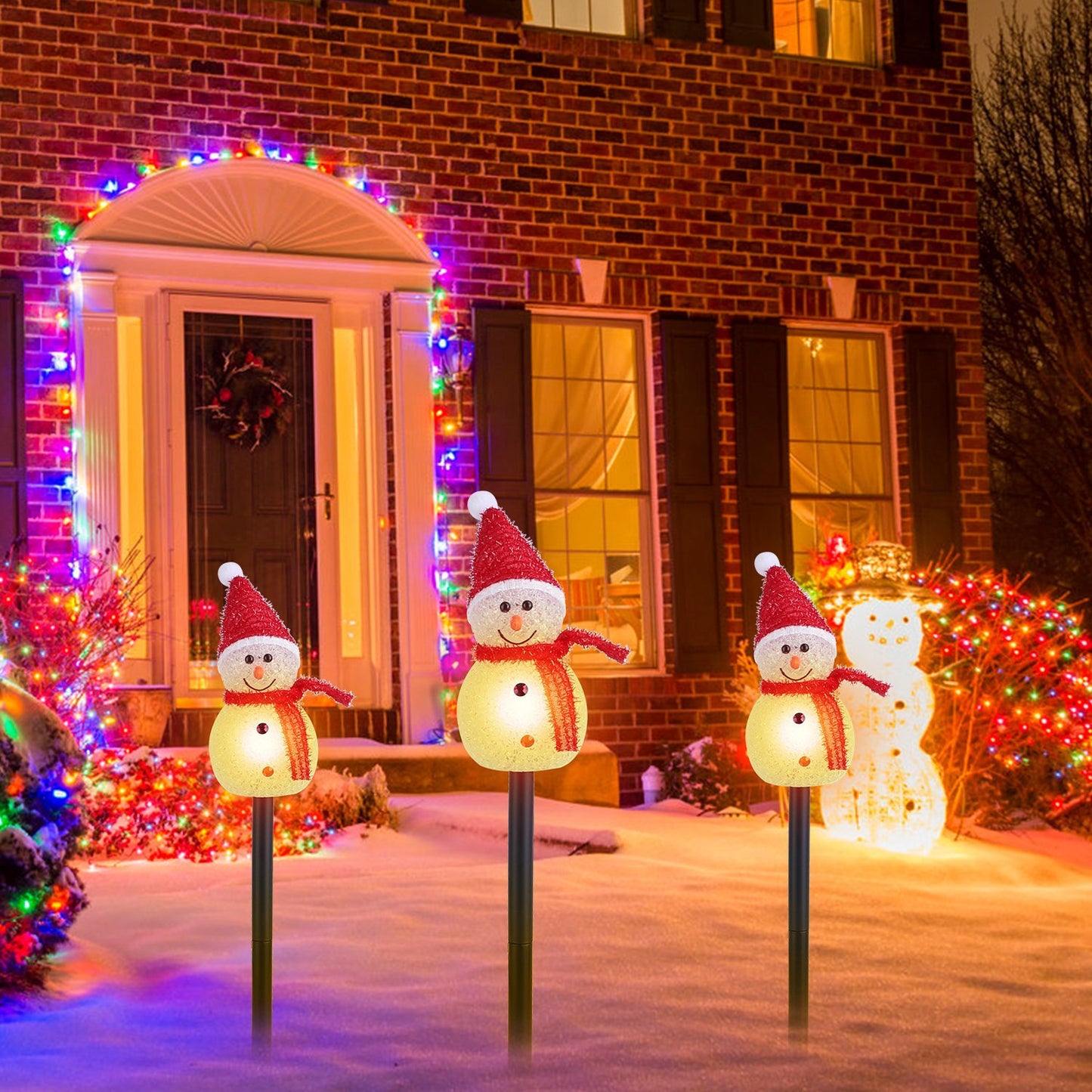 Outdoor LED Solar Snowman Trio – Waterproof Holiday Yard Lights