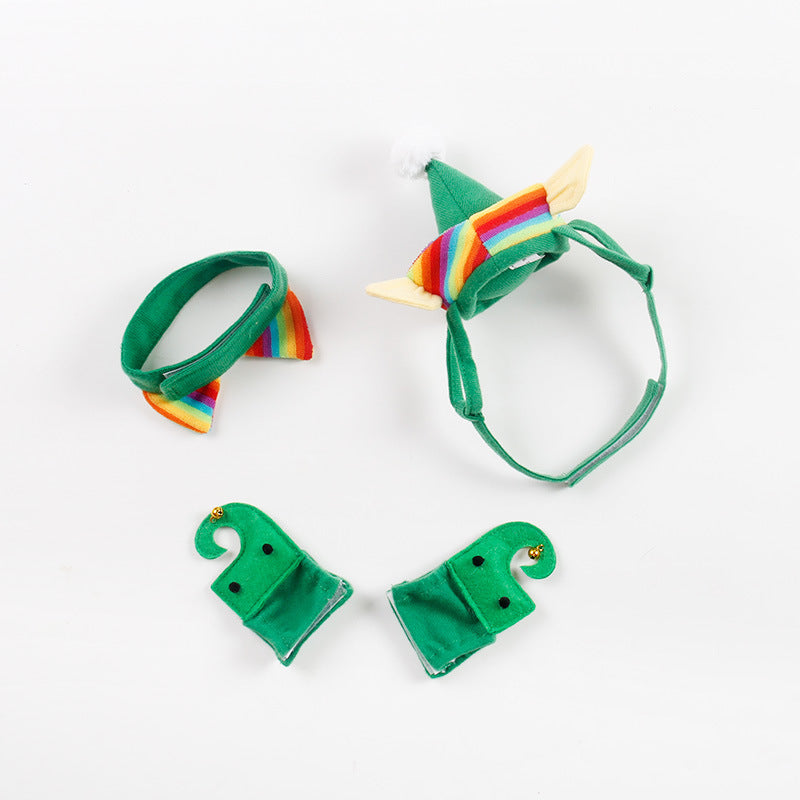 Elf Green Christmas Pet Costume Set – Hat, Collar & Foot Covers