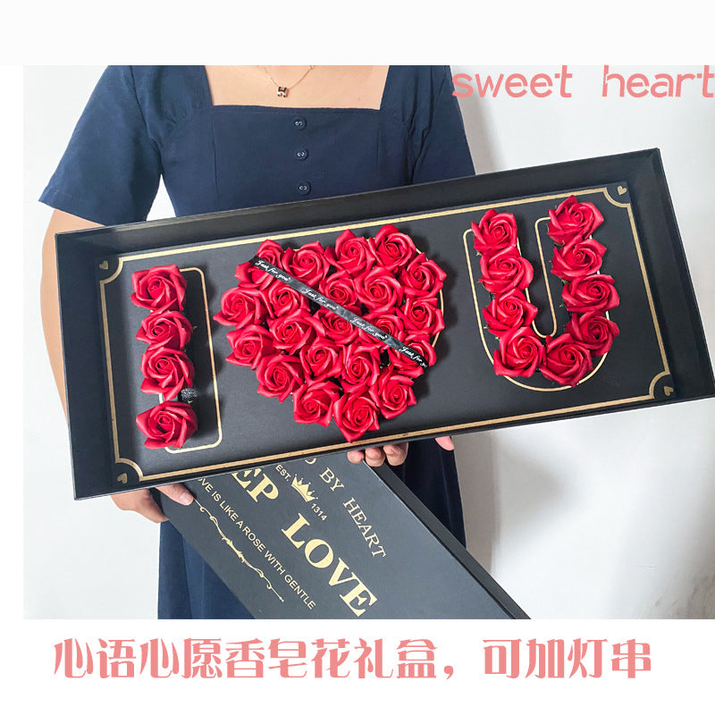 Christmas Valentine's Day Gift I Love You Heart Words Soap Flower Gift Box
