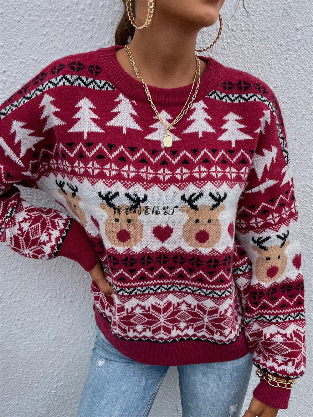 Festive Red Winter Pullover Sweater for Women