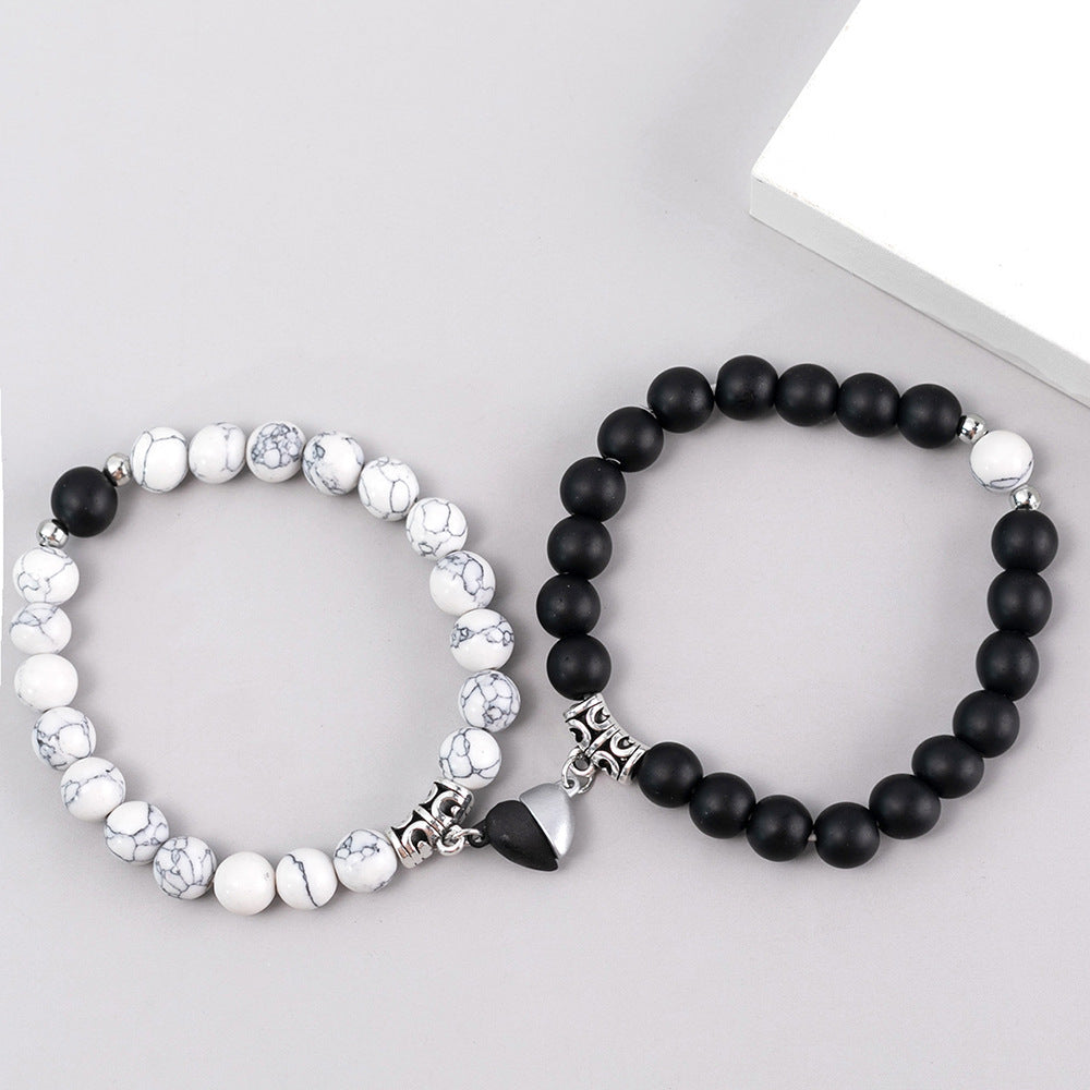 Black And White Love Magnet Suction Couple Bracelet Pair