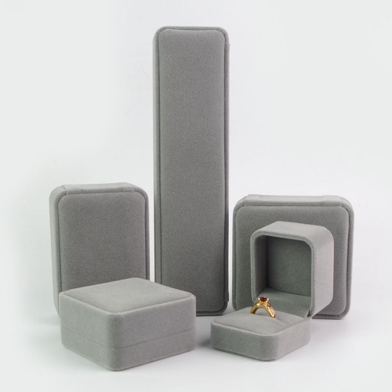 Flocking Cloth Rounded Gray Velvet Pendant Jewelry Box