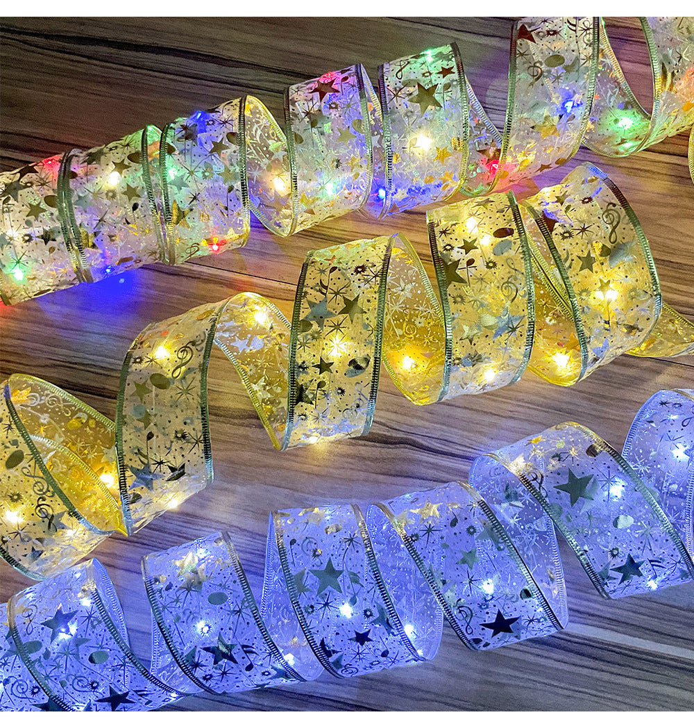 Silk Ribbon LED Christmas Tree Light String – Battery Powered Decorative Lights